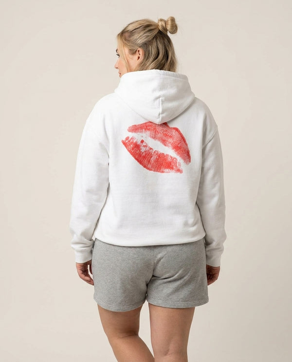 Kisses - Valentine's Day Hoodie — White Back, worn