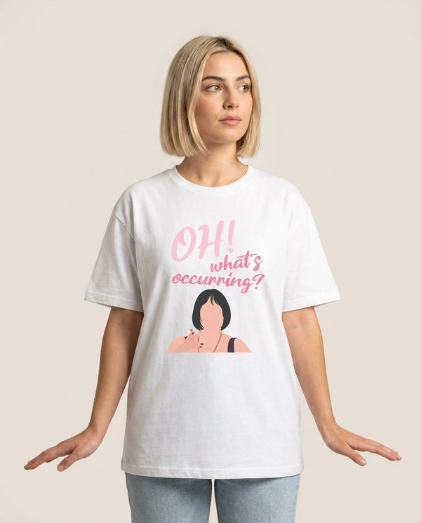 What's Occuring? T-Shirt — White Front, worn