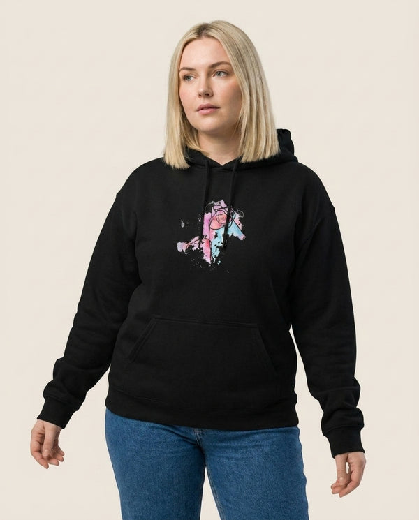 K-Pop Band Love Yourself Watercolour Painting Hoodie — Black Front, worn