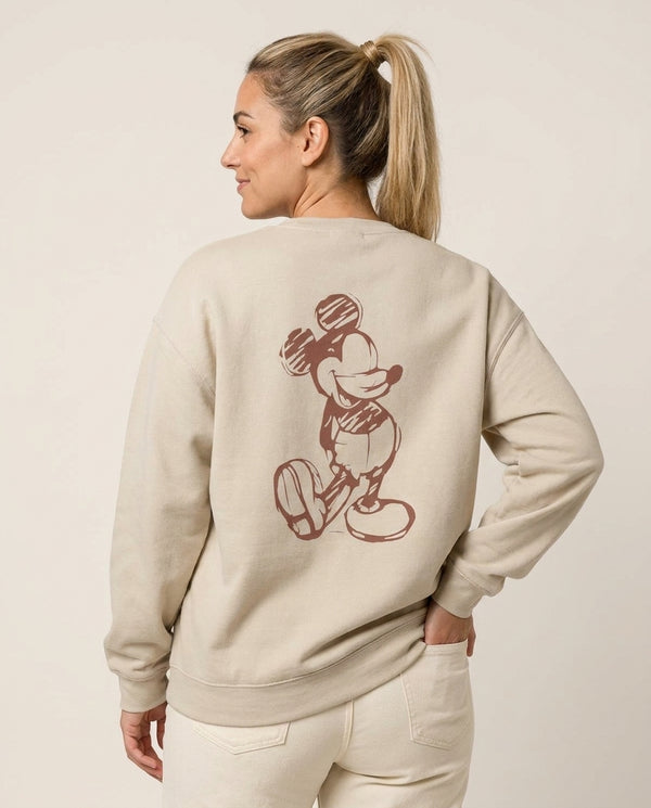 Sketched Mouse Outline Beige  Sweatshirt — Sand Back, worn