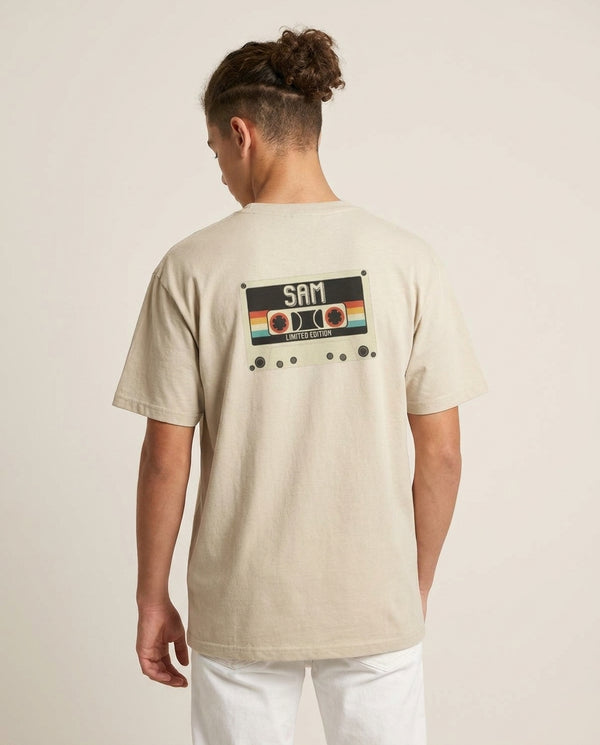 Cassette Tape - Fender T-Shirt — Sand Back, worn