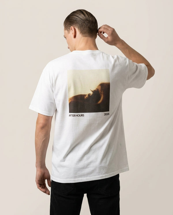 AH Album T-Shirt — White Back, worn