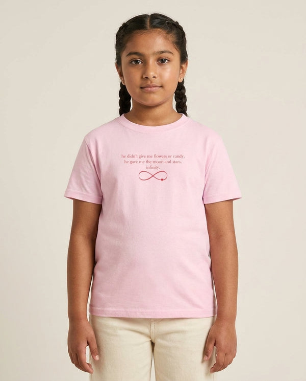 Infinity - TSITP Kids T-Shirt — Pink Front, worn