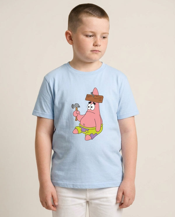 Nail Patrick Kids T-Shirt — Blue Front, worn