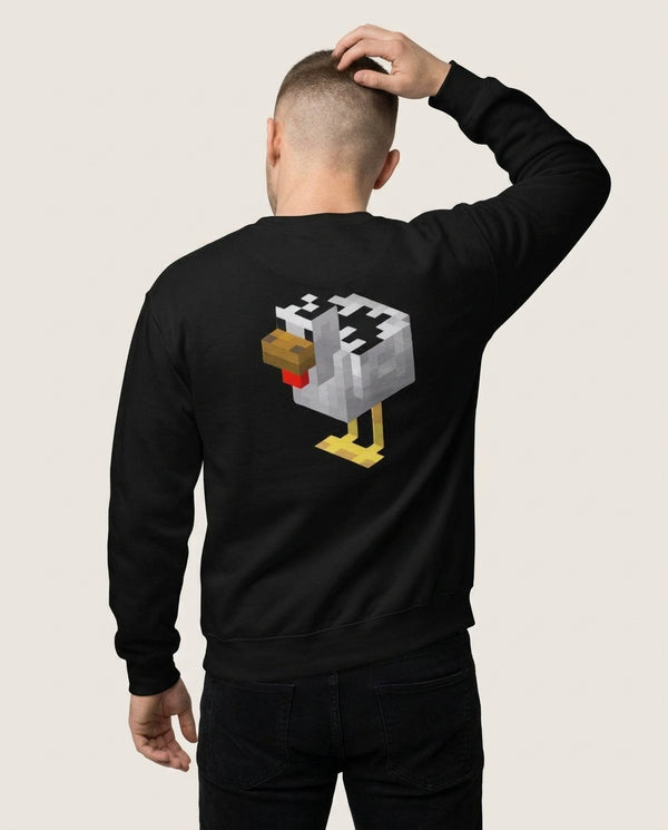 Mining Chicken Sweatshirt — Black Back, worn