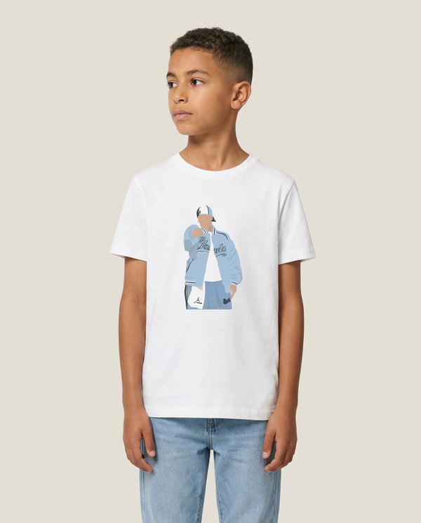 Tracksuit Kids T-Shirt — White Front, worn