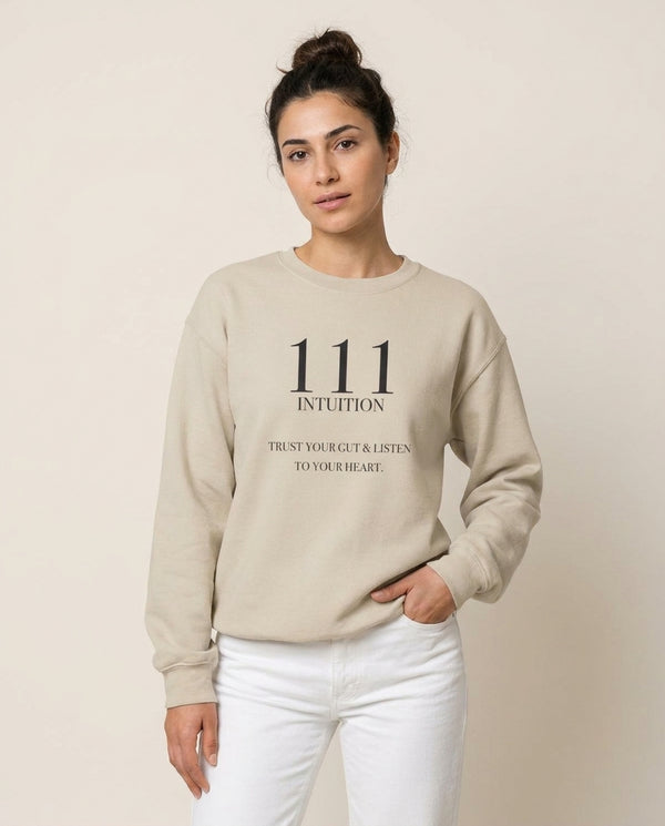 111 - Angel Numbers Sweatshirt — Sand Front, worn