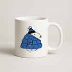 Cartoon Beagle Puffer Jacket Blue Coffee Mug