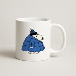 Cartoon Beagle Puffer Jacket Blue Coffee Mug