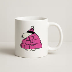 Cartoon Beagle Puffer Jacket Pink Coffee Mug