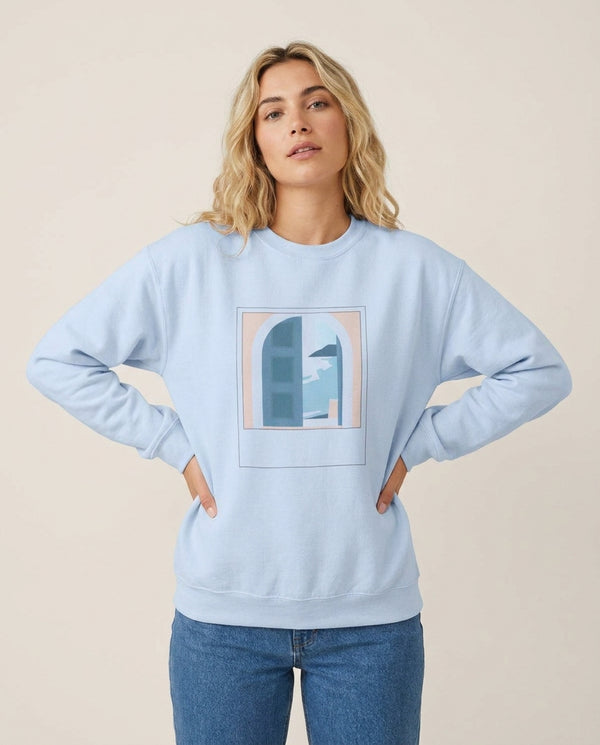 The Balcony - Mamma Mia Sweatshirt — Blue Front, worn
