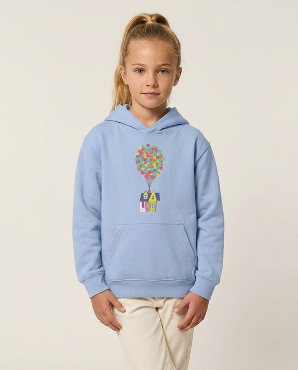 House Up Kids Hoodie — Blue Front, worn