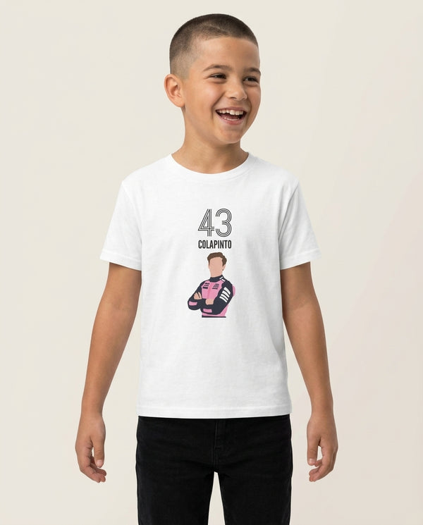Colapinto 2026 Kids T-Shirt — White Front, worn