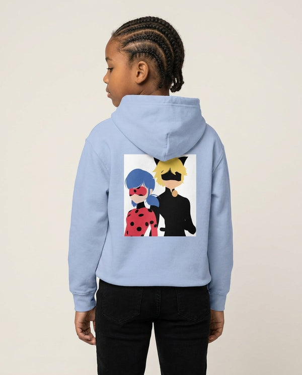 Red And Blue Kids Hoodie — Blue Back, worn