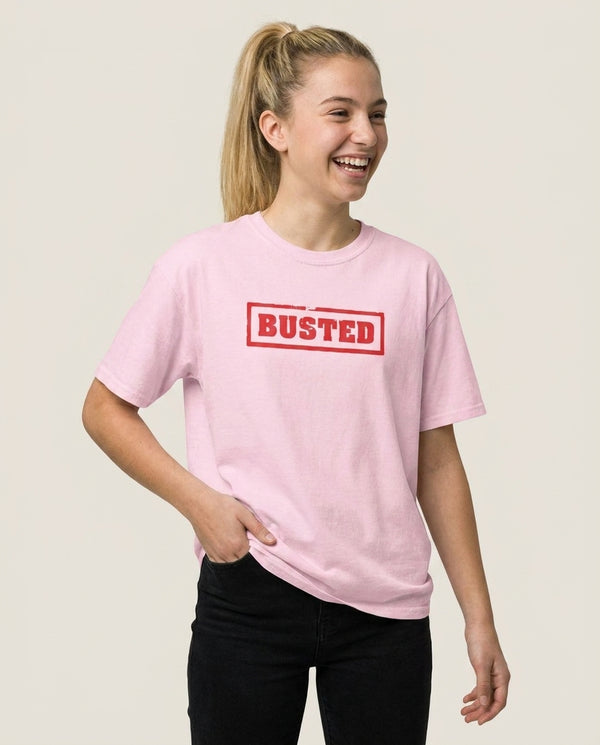Band Logo - Bust Band T-Shirt — Pink Front, worn