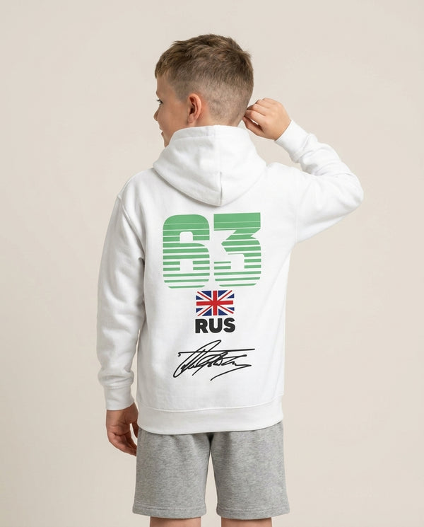 George Russel - F1 Kids Hoodie — White Back, worn