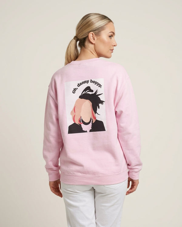 Oh, Danny Boyyyy Sweatshirt — Pink Back, worn
