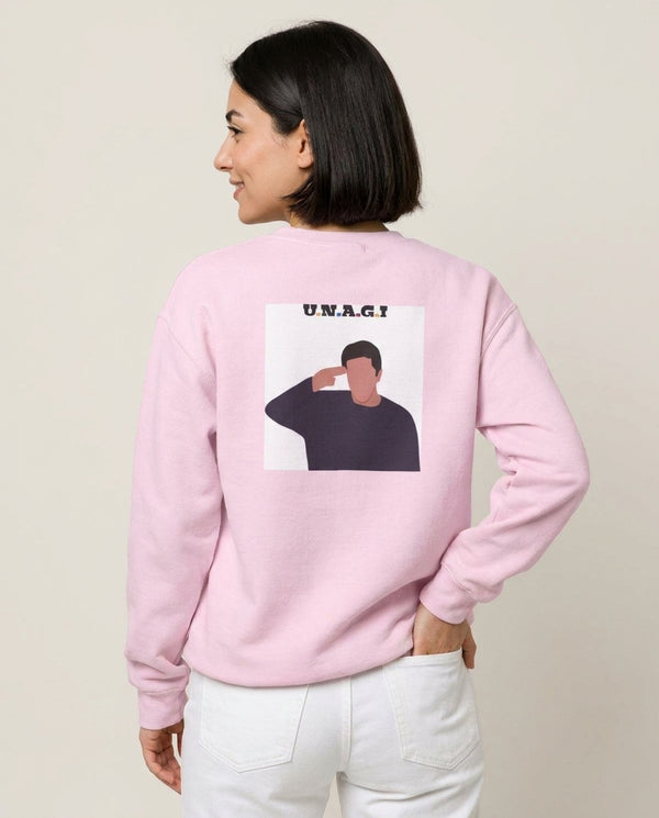 Unagi Sweatshirt — Pink Back, worn