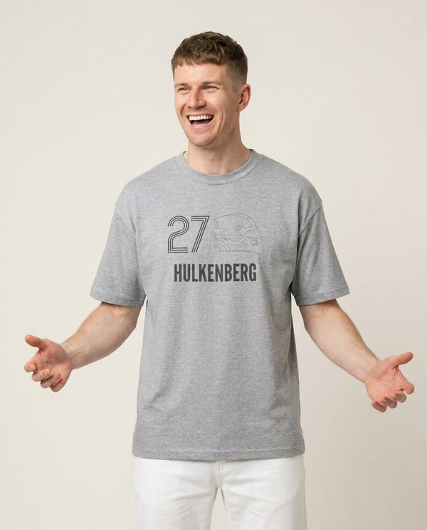Hulkenberg Helmet 2026 T-Shirt — Grey Front, worn