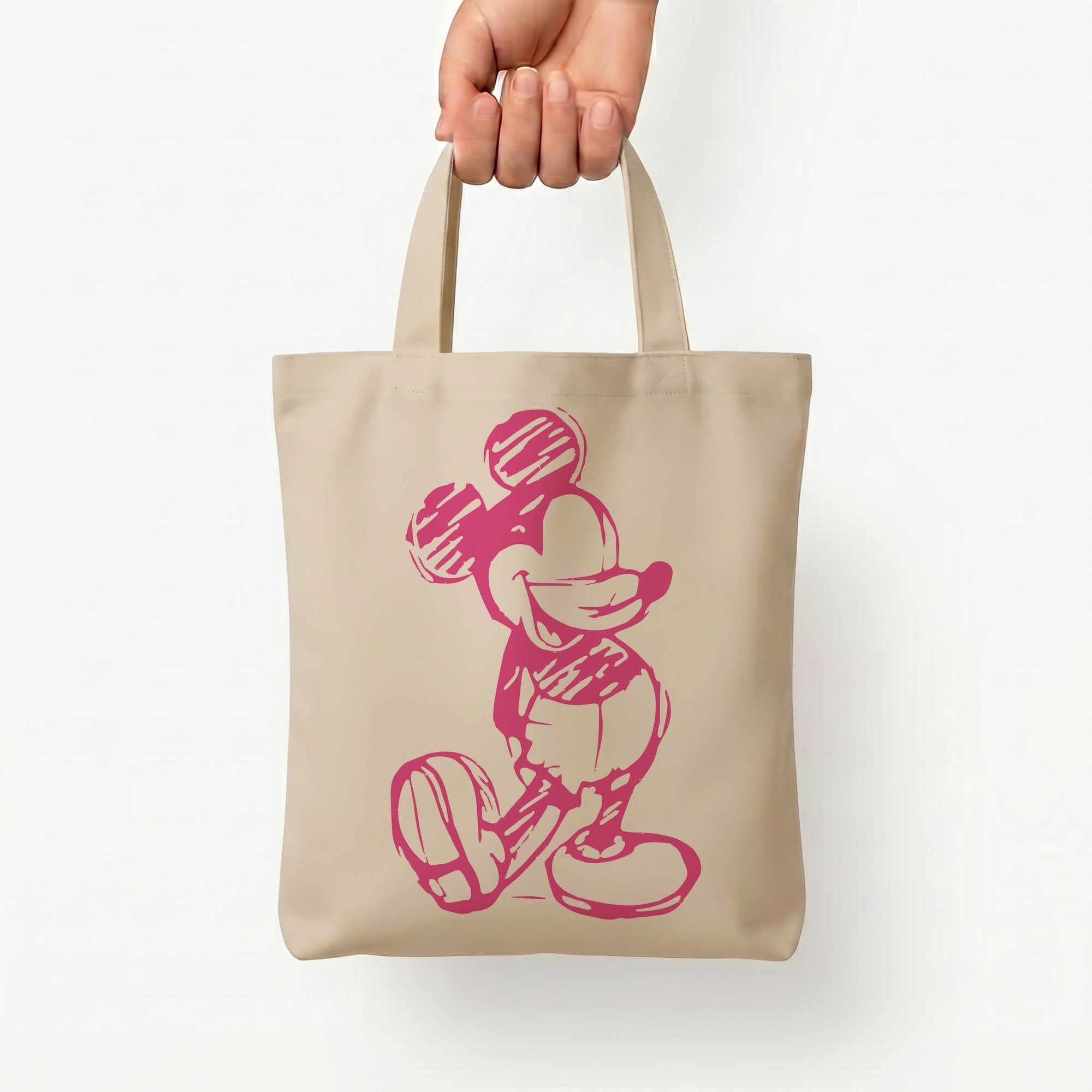 Sketched Mouse Outline Pink Tote Bag — Natural / Small