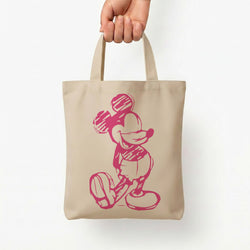 Sketched Mouse Outline Pink Tote Bag — Natural / Small