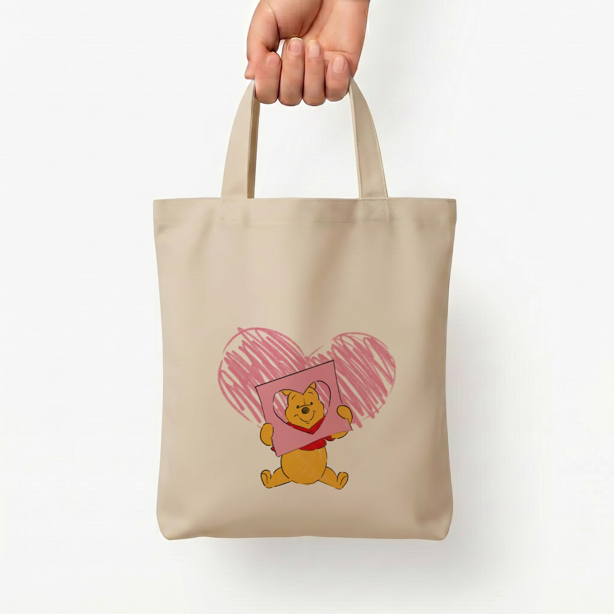 Pooh Heart Drawing Valentine's Tote Bag — Natural / Small
