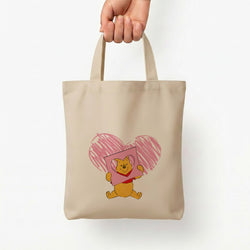 Pooh Heart Drawing Valentine's Tote Bag — Natural / Small