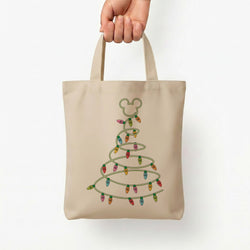 Cartoon Mouse Christmas Tree Lights Tote Bag — Natural / Small