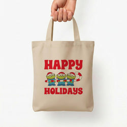 Happy Holidays Cute Green Aliens Tote Bag — Natural / Small
