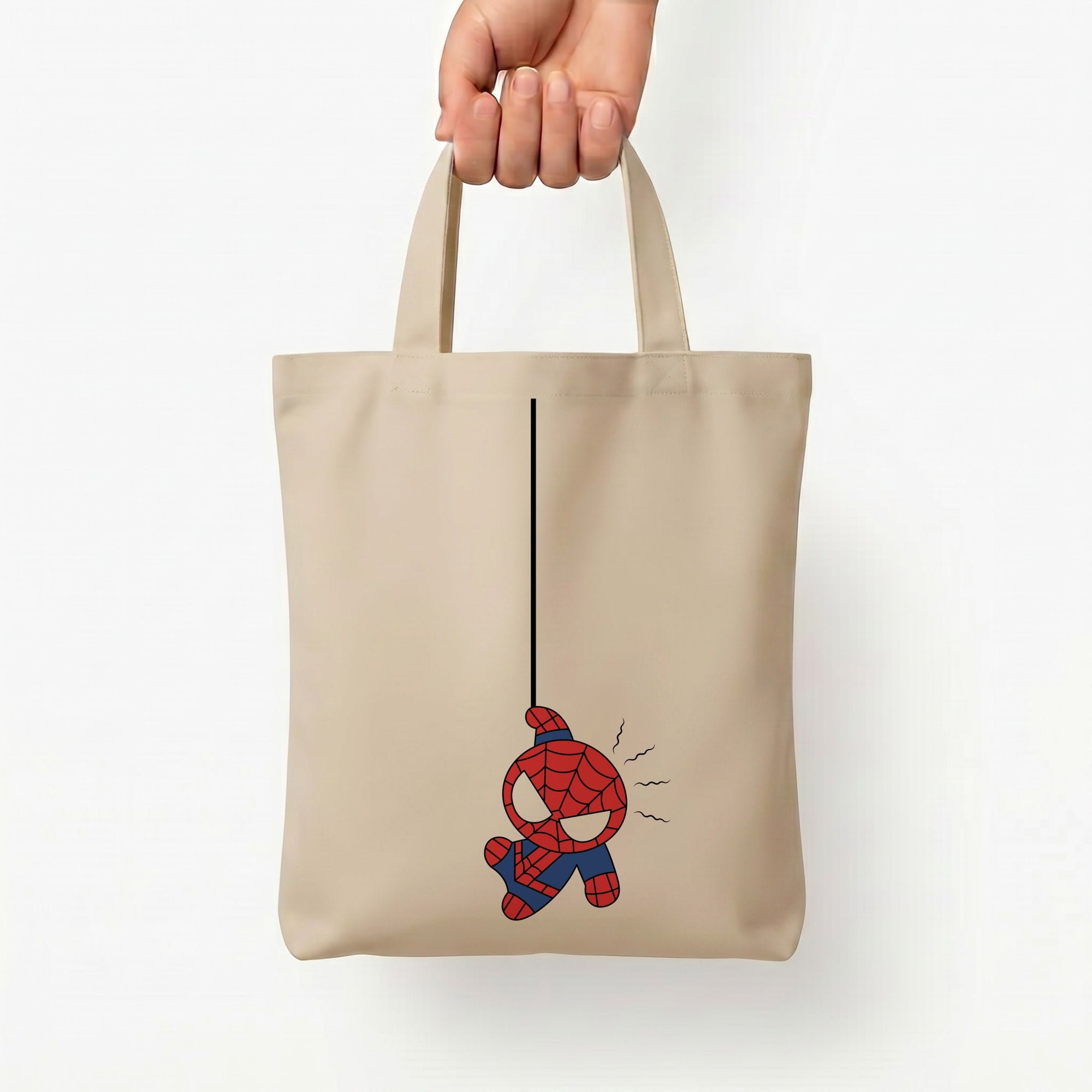 Blue Hanging Spider Hero Tote Bag — Natural / Small
