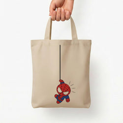 Blue Hanging Spider Hero Tote Bag — Natural / Small