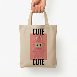 Cute Pink Monster Tote Bag — Natural / Small