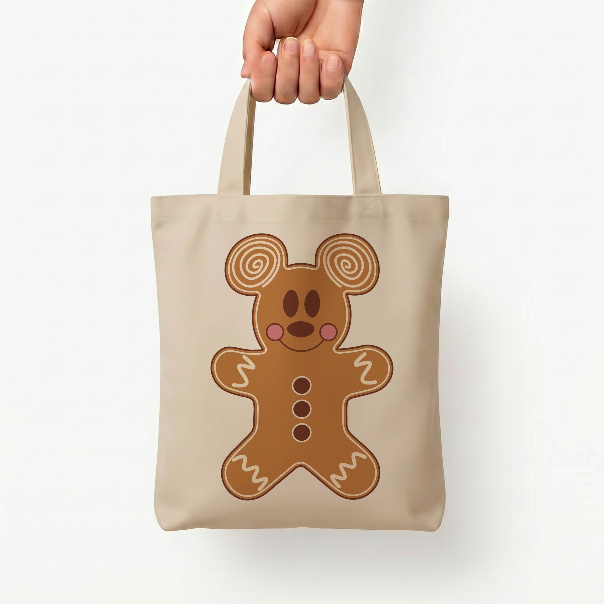 Cartoon Mouse Gingerbread Tote Bag — Natural / Small