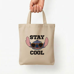 Stay Cool Blue Alien Tote Bag — Natural / Small