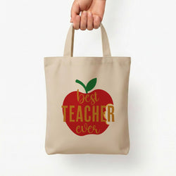 Apple Best Teacher Ever Tote Bag — Natural / Small