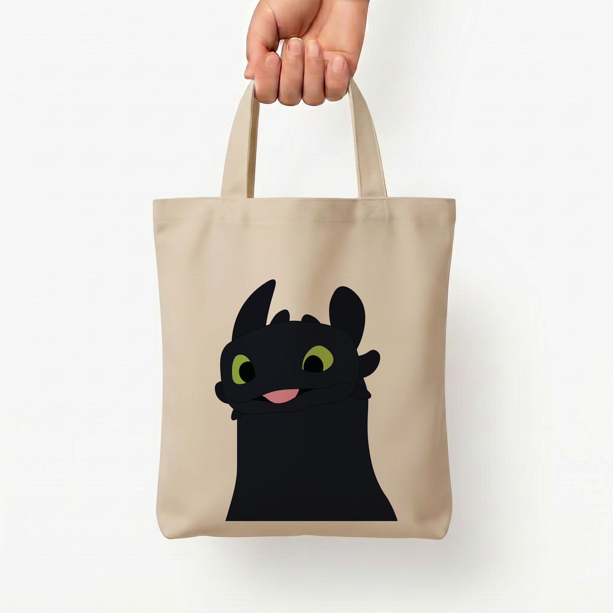 Black Fury Dragon Tote Bag — Natural / Small