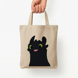 Black Fury Dragon Tote Bag — Natural / Small