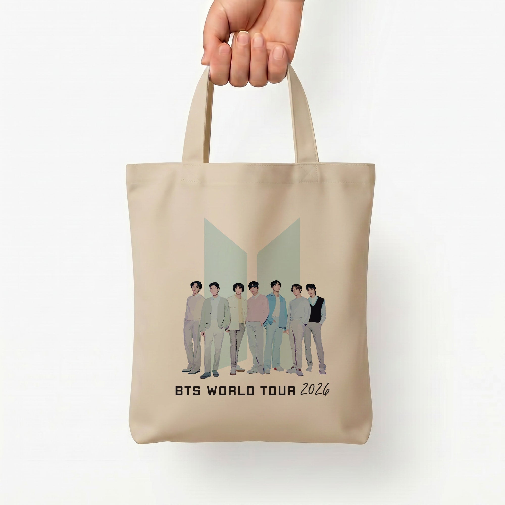K-Pop Band Tour Pastel Blue Tote Bag — Natural / Small