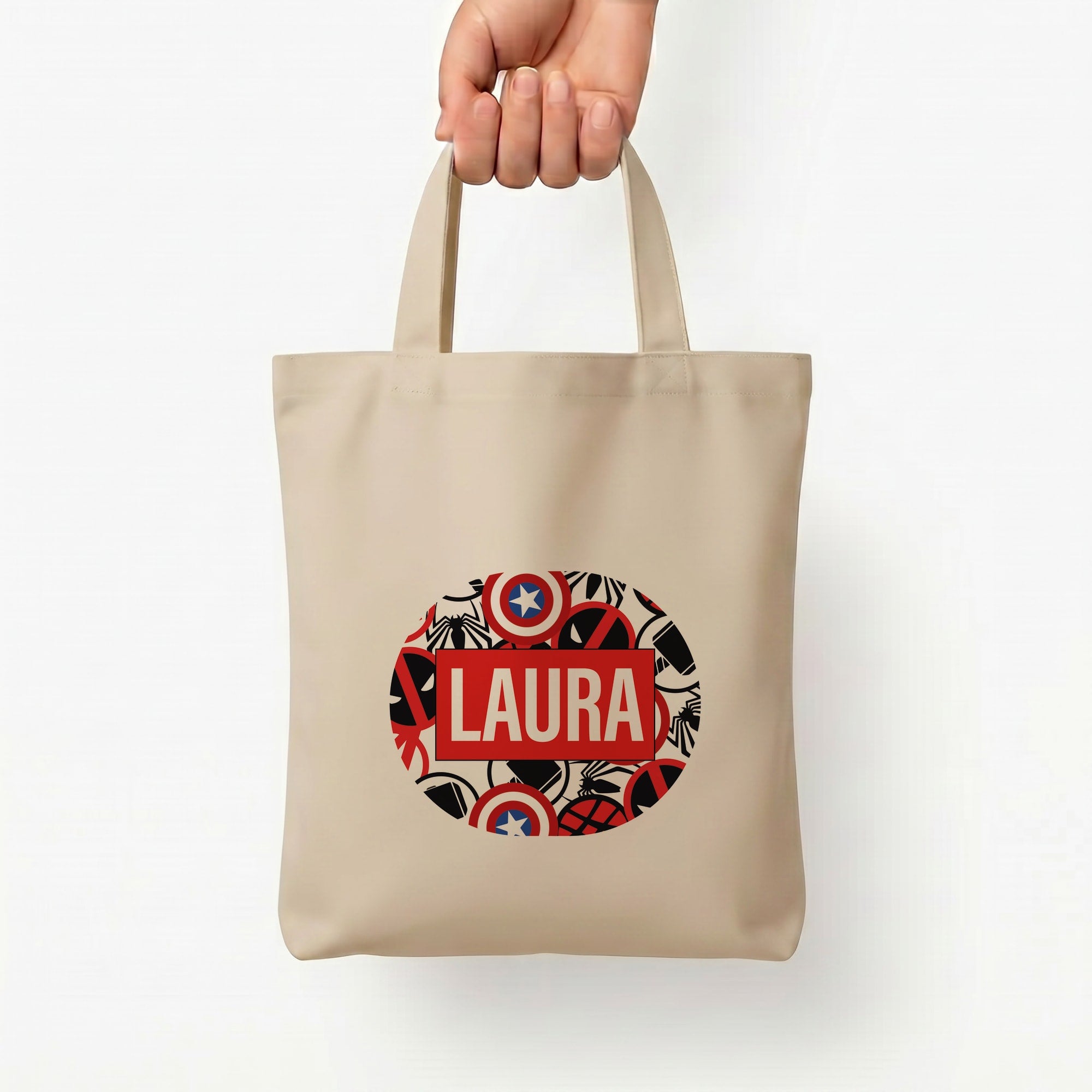 Collage - Personalised Superhero Comic Tote Bag — Natural / Small
