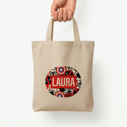 Collage - Personalised Superhero Comic Tote Bag — Natural / Small