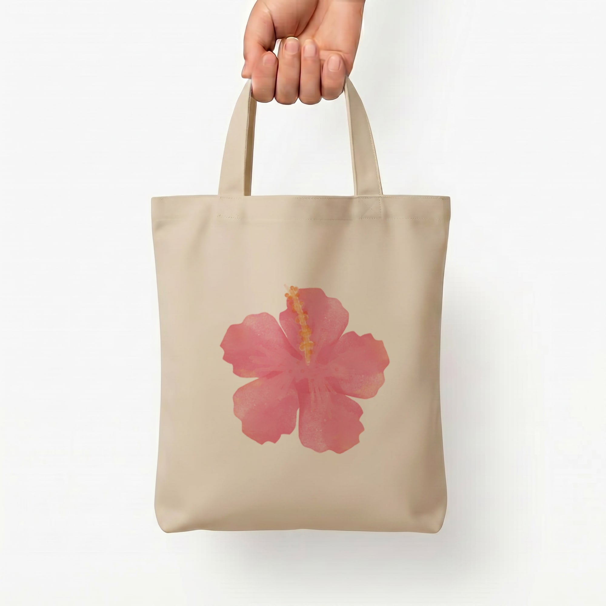 Pink Hibiscus Tote Bag — Natural / Small