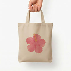 Pink Hibiscus Tote Bag — Natural / Small