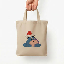 Donkey Pattern Christmas Tote Bag — Natural / Small