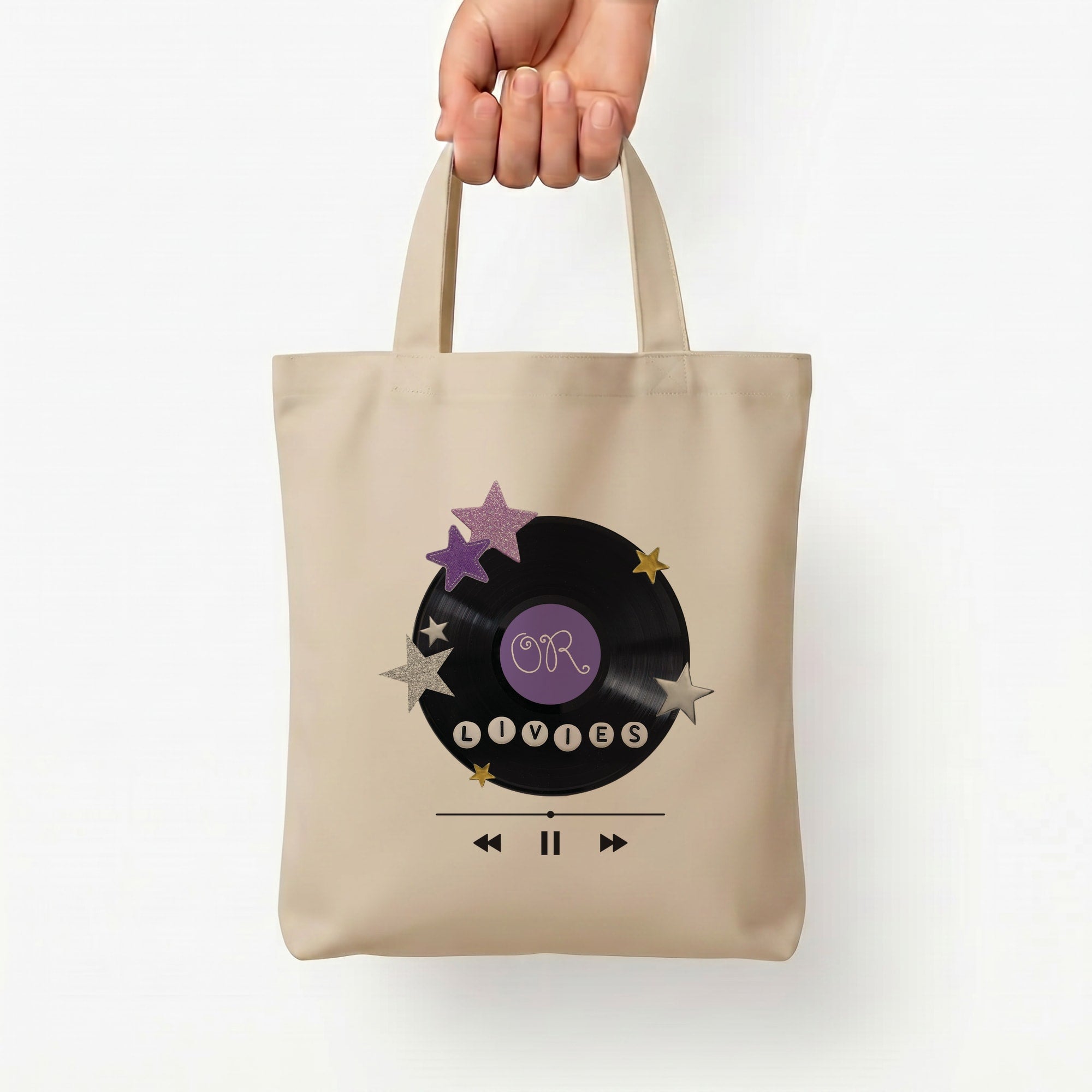 Amethyst Vinyl Scrapbook Tote Bag — Natural / Small