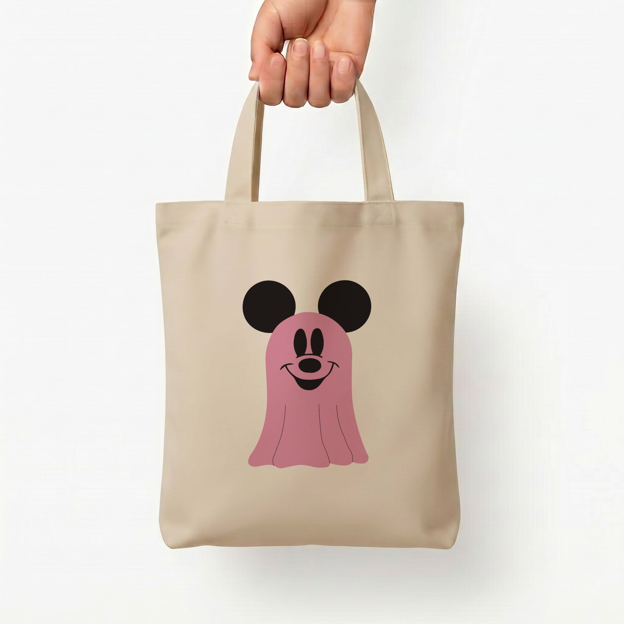 Mouse Ghost Pattern Halloween Tote Bag — Natural / Small