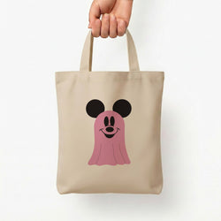 Mouse Ghost Pattern Halloween Tote Bag — Natural / Small