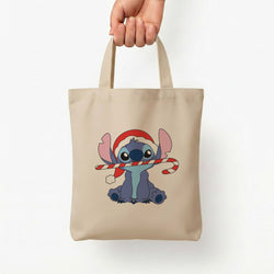 Cute Blue Alien Candycane Tote Bag — Natural / Small