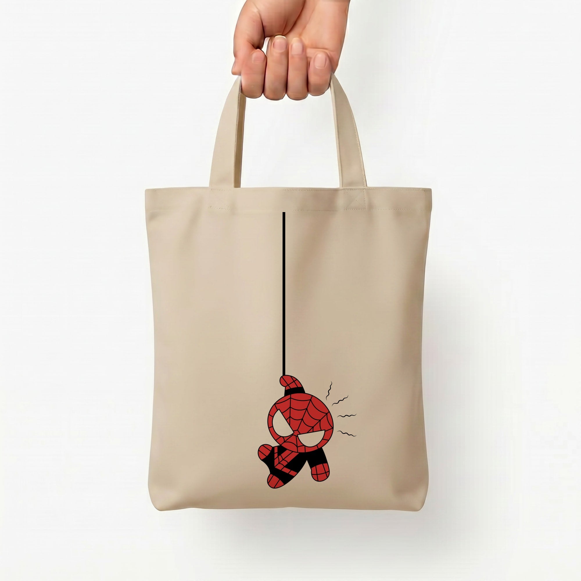 Gray Hanging Spider Hero Tote Bag — Natural / Small