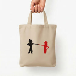 Red And Black Tote Bag — Natural / Small