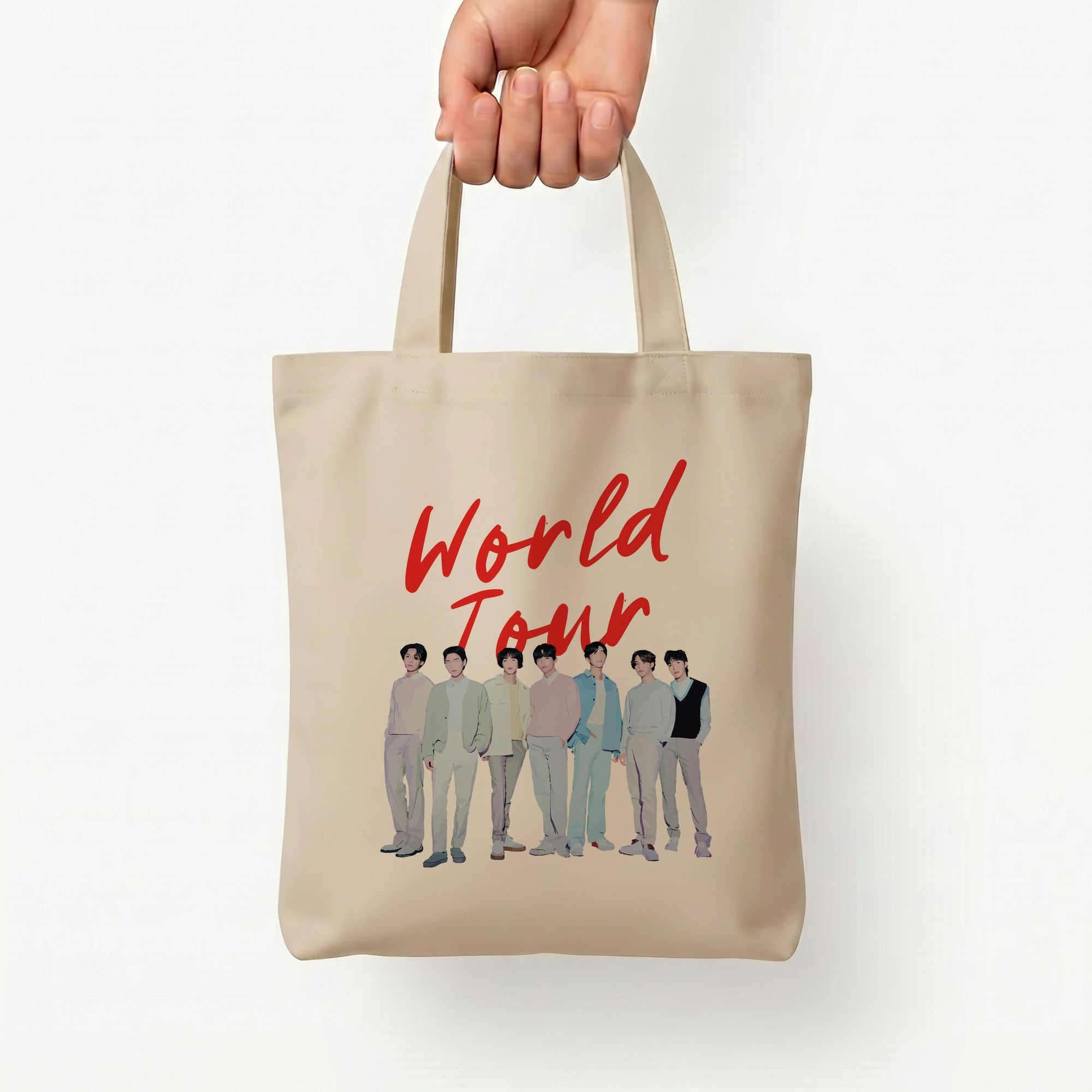 K-Pop Band Pastel Tour Tote Bag — Natural / Small